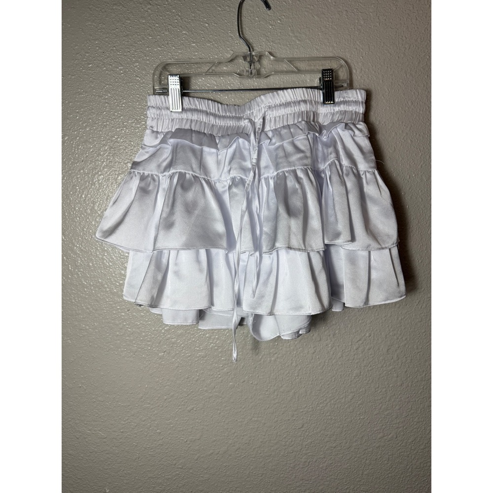 Day + Moon A1196-HNH White Satin Tiered Ruffle Skort Size S
